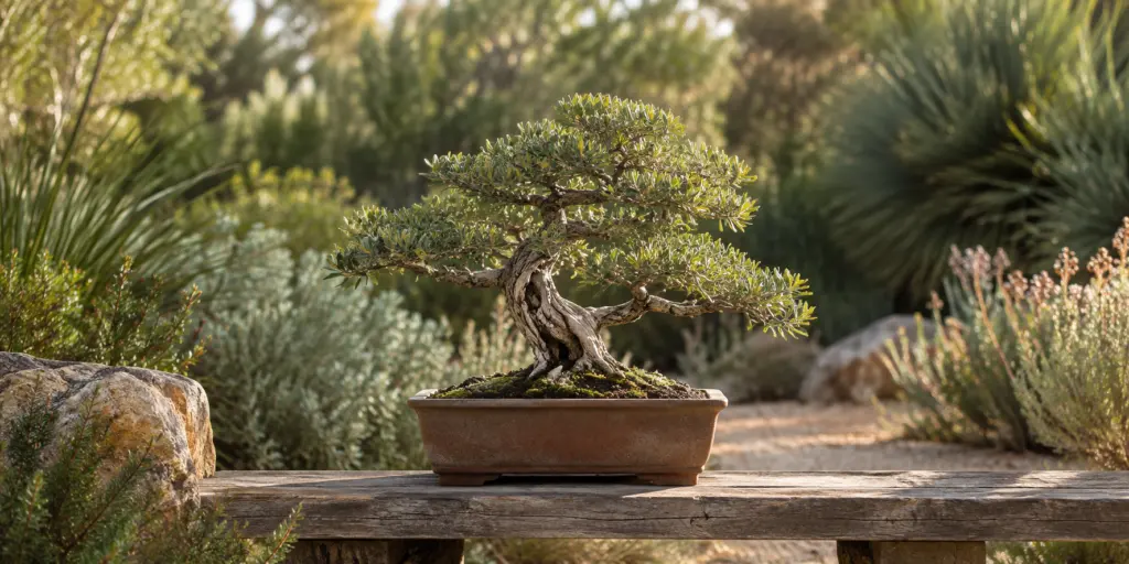 Bonsai on a bench in Perth hills